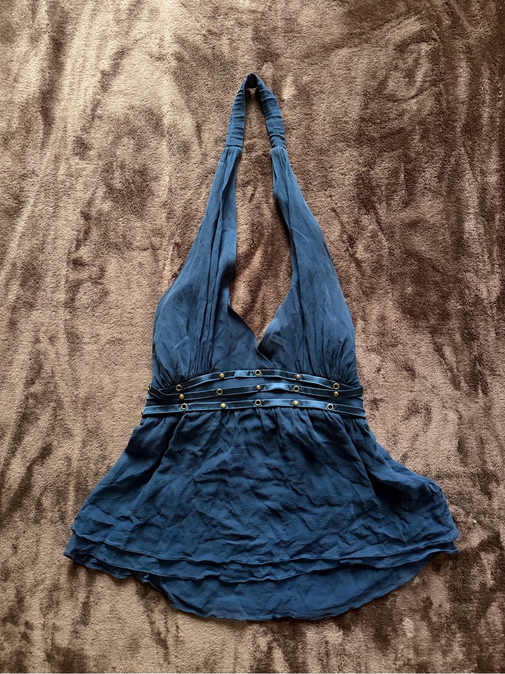 bebe Low Cut Chiffon-Like Peplum Halter Top | Size: S